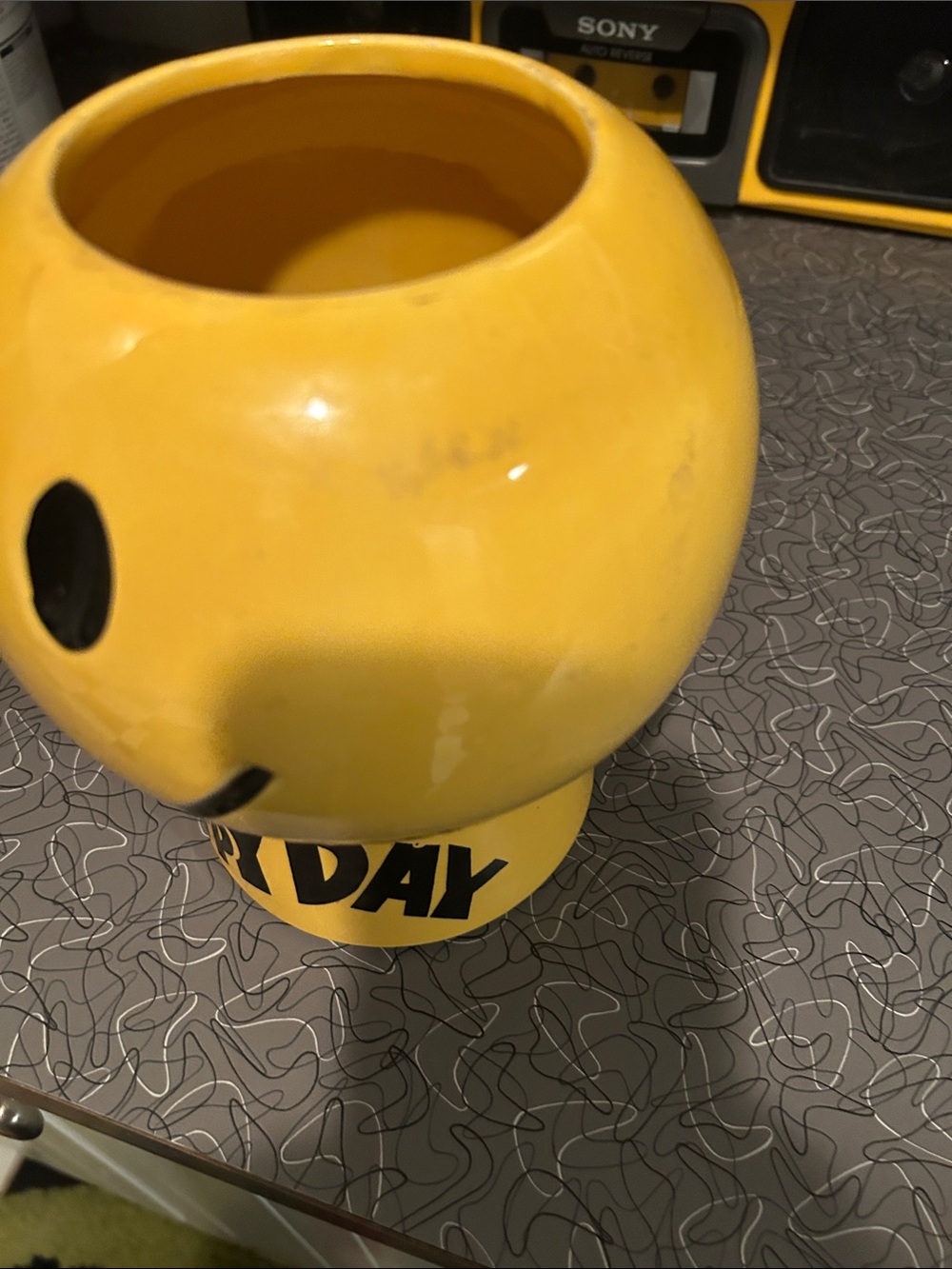 Vintage McCoy Yellow Smiley Face Ceramic Planter - Picture 2 of 7